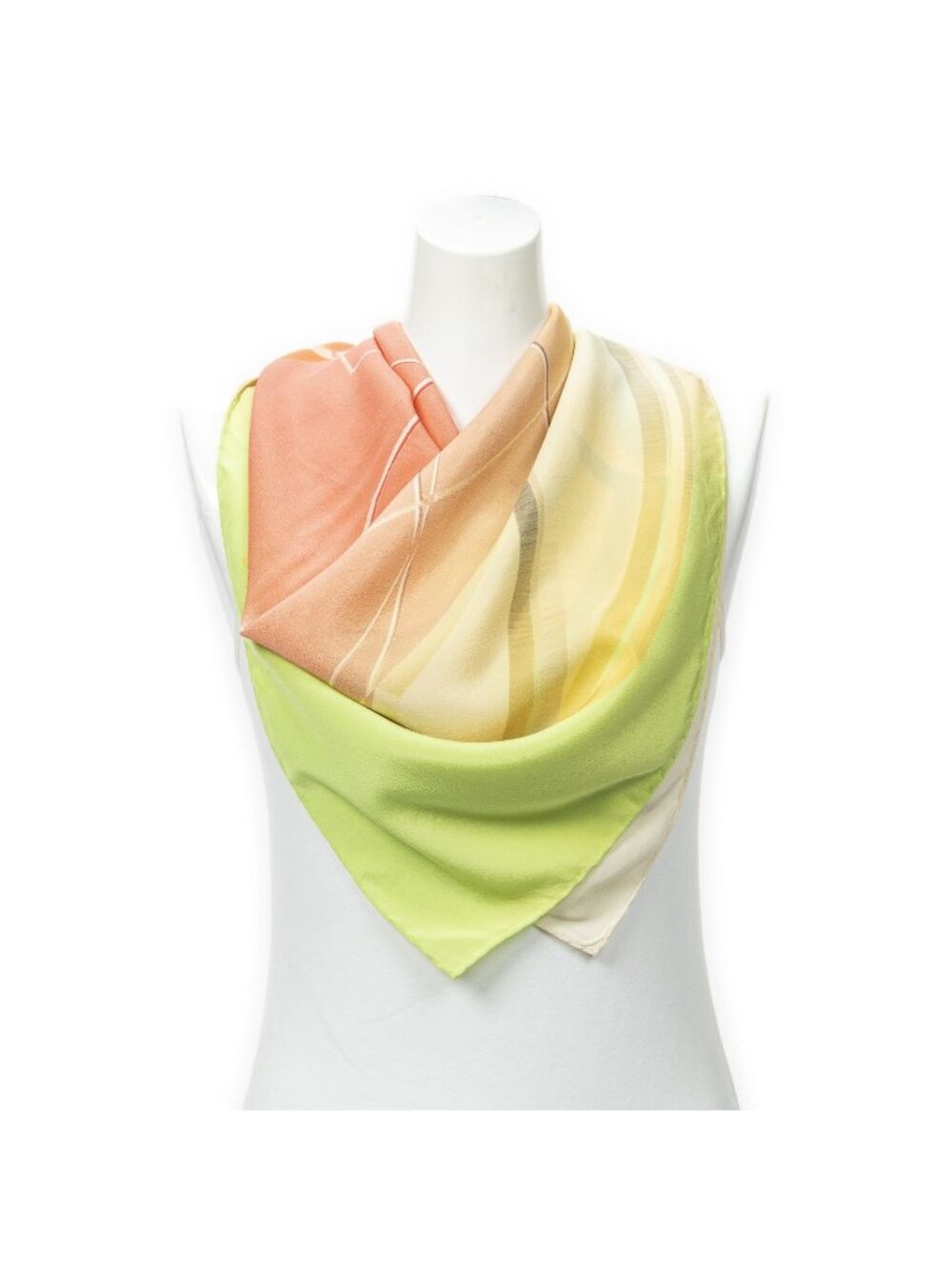 Chanel Scarf Red Yellow Color Green Silk - Picture 1 of 5